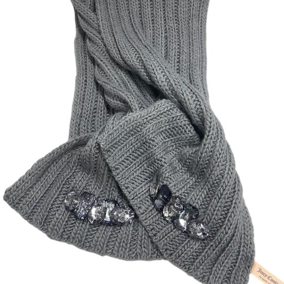 Juicy Couture Scarf Soft Lining Jeweled Neck Warmer Gray Metallic Cable Knit - Picture 5 of 11